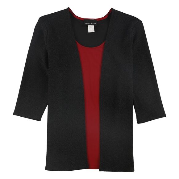 Lauren M. Petites Womens Layered Look Pullover Blouse, Black, NWT - Picture 1 of 1
